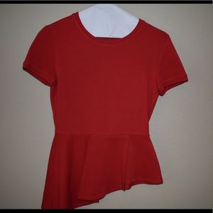Red BCBG asymmetrical peplum blouse